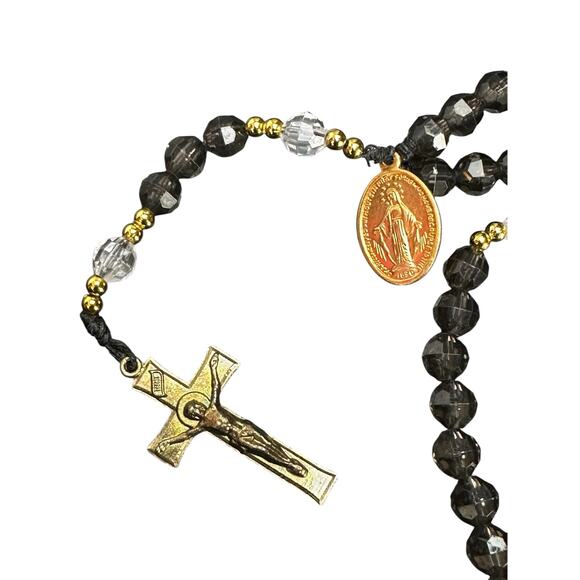 Black Glass Rosary 10 inches around and 15 inches in full length - Picture 2 of 5